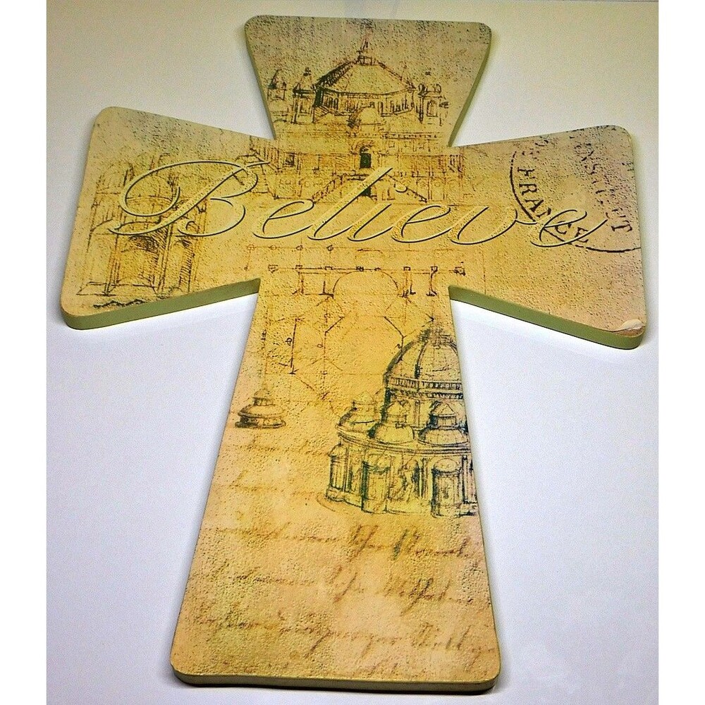Linda Maron Square One Brands Wooden Wall Cross Believe